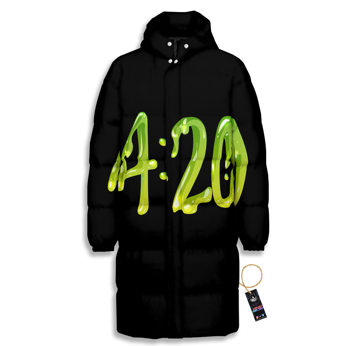 Cannabis Day 420 Print Long Down Jacket