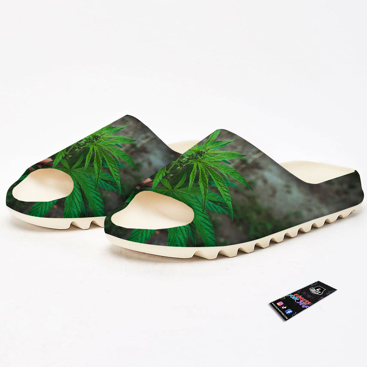 Cannabis Leaf Forest Green Print Sandals-grizzshop