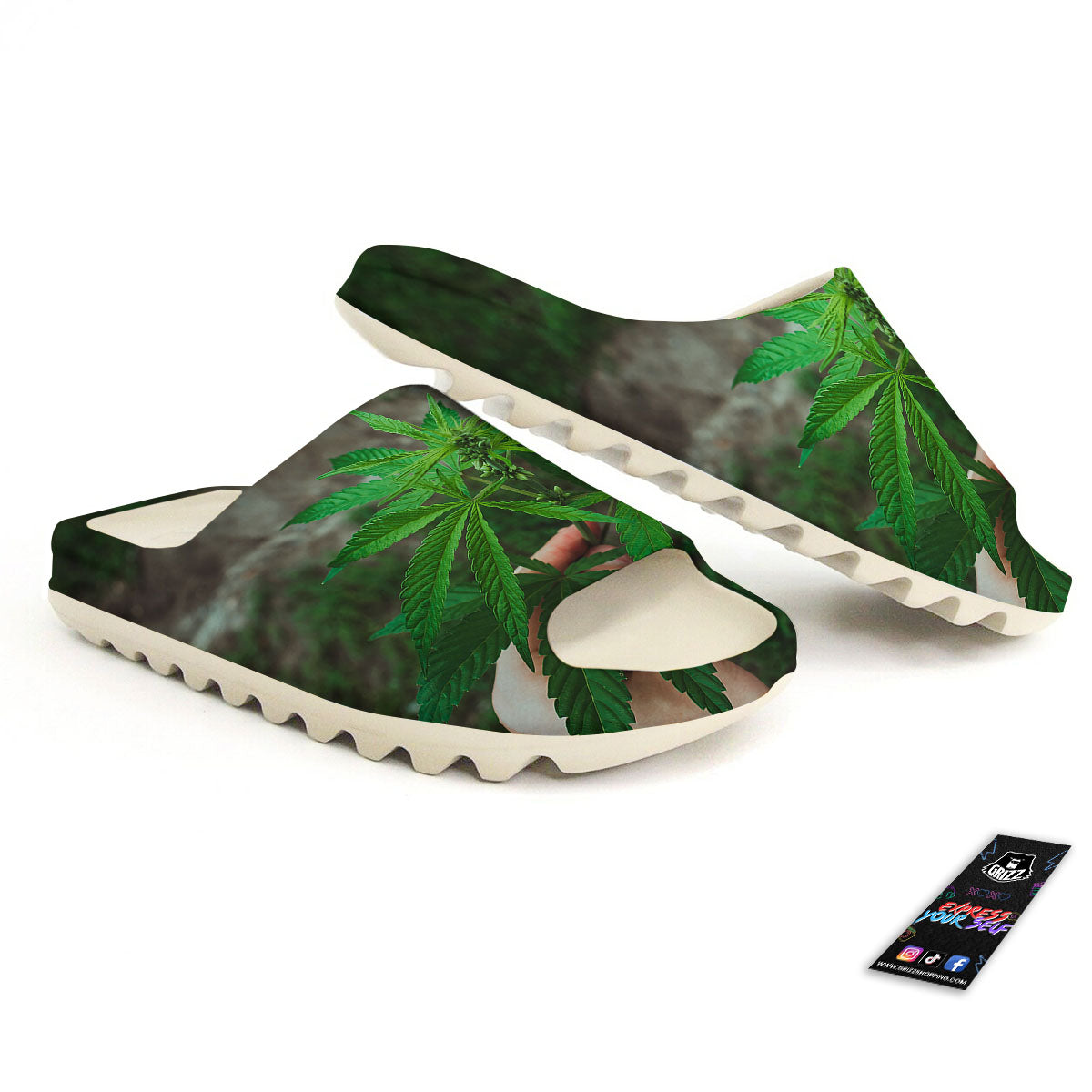 Cannabis Leaf Forest Green Print Sandals-grizzshop