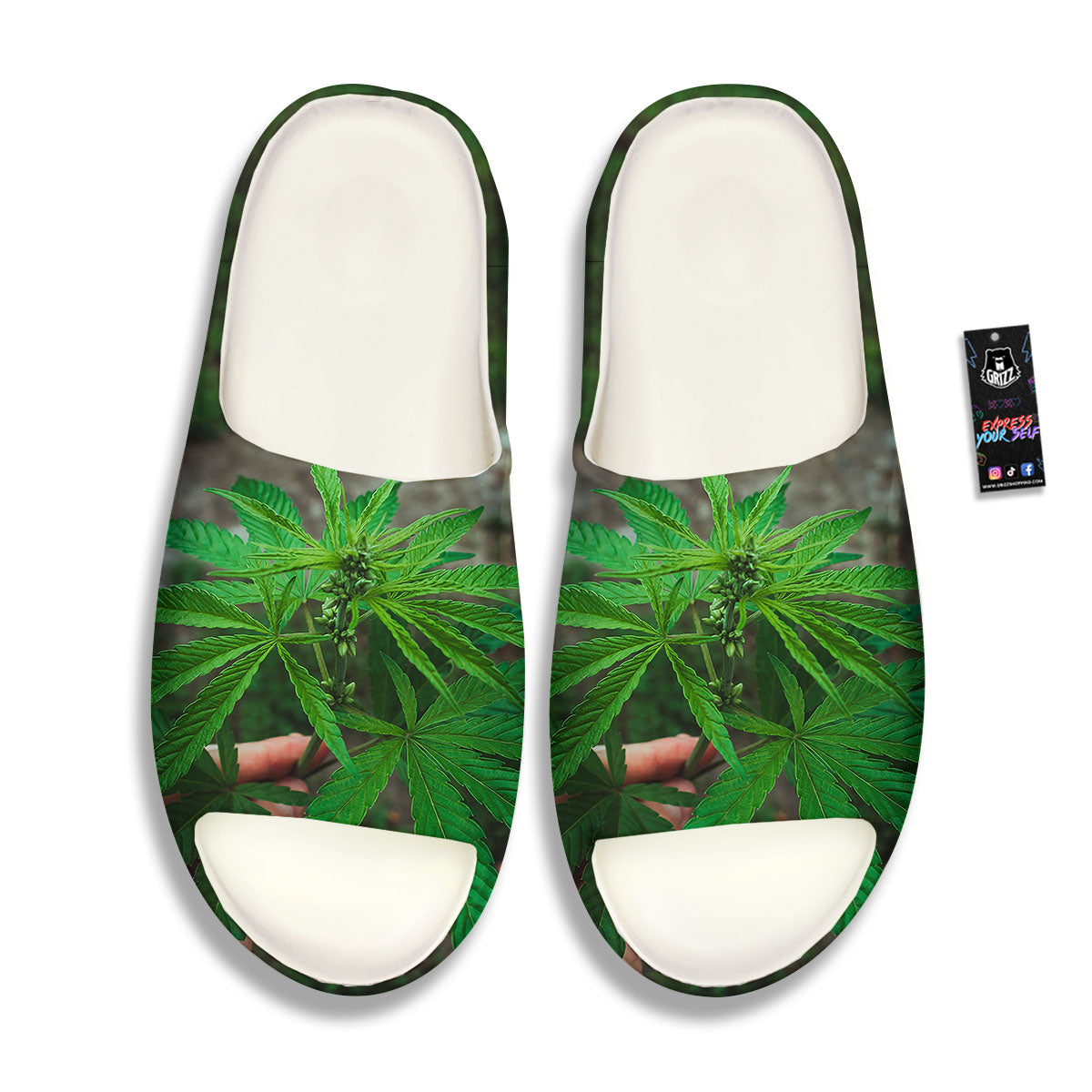 Cannabis Leaf Forest Green Print Sandals-grizzshop