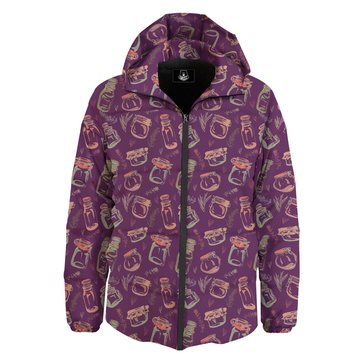 Canning Doodle Print Pattern Down Jacket-grizzshop