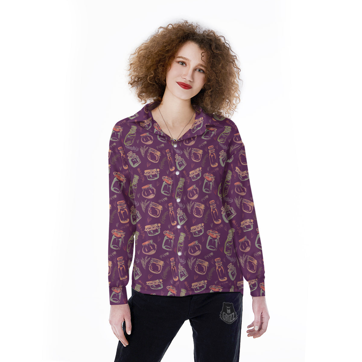 Canning Doodle Print Pattern Women's Long Sleeve Shirts-grizzshop