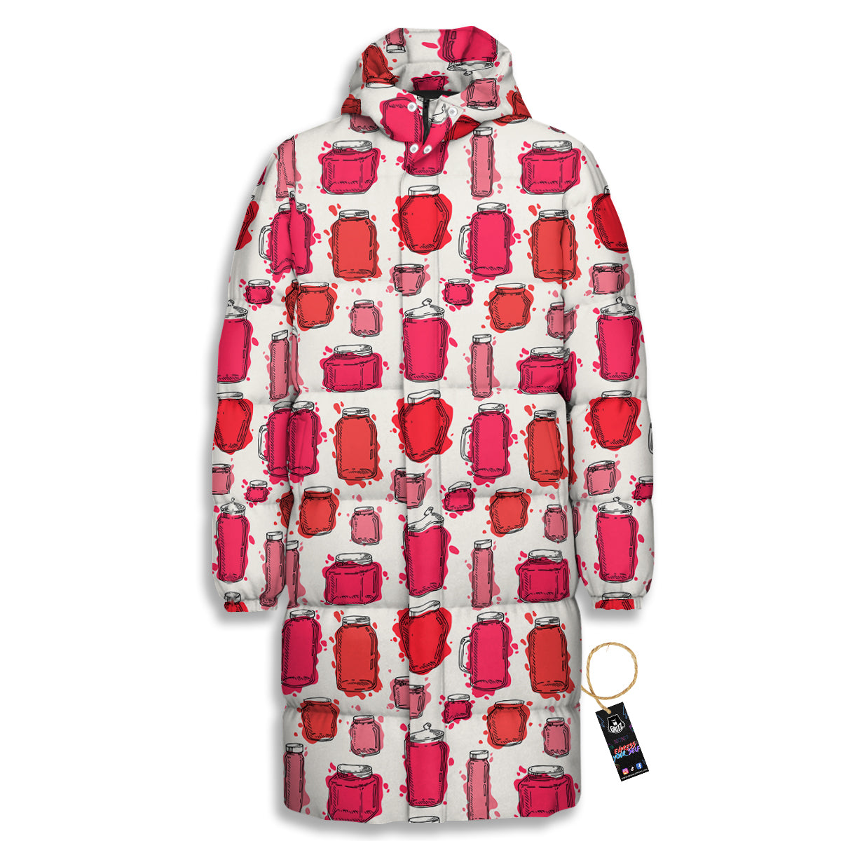 Canning Watercolor Print Pattern Long Down Jacket-grizzshop