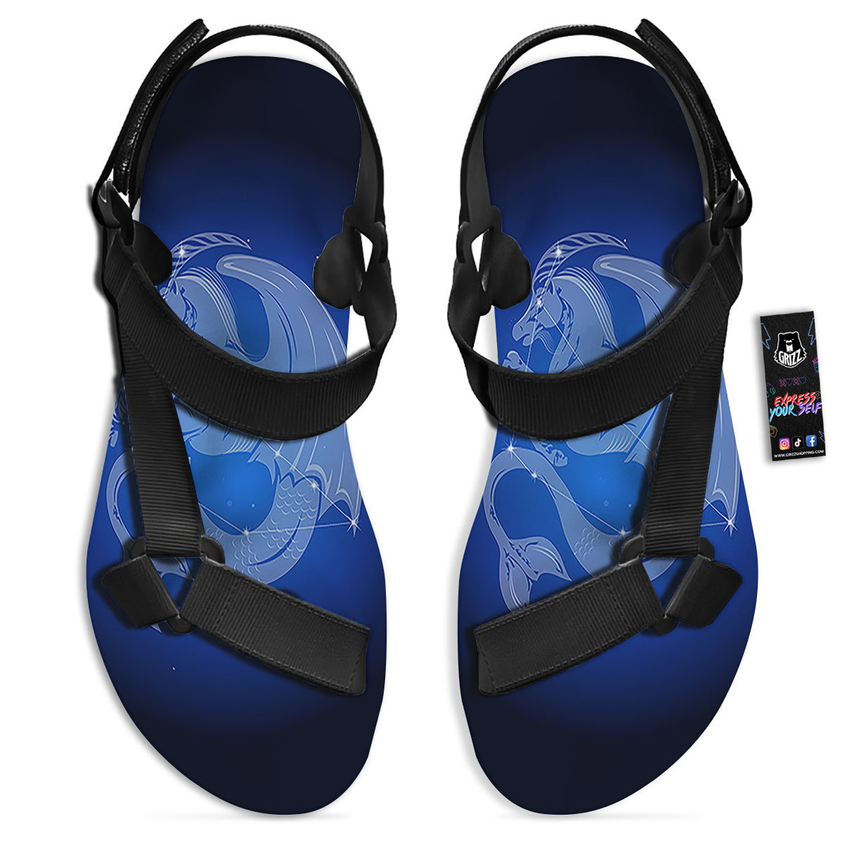 Capricorn Constellation Print Black Open Toe Sandals-grizzshop