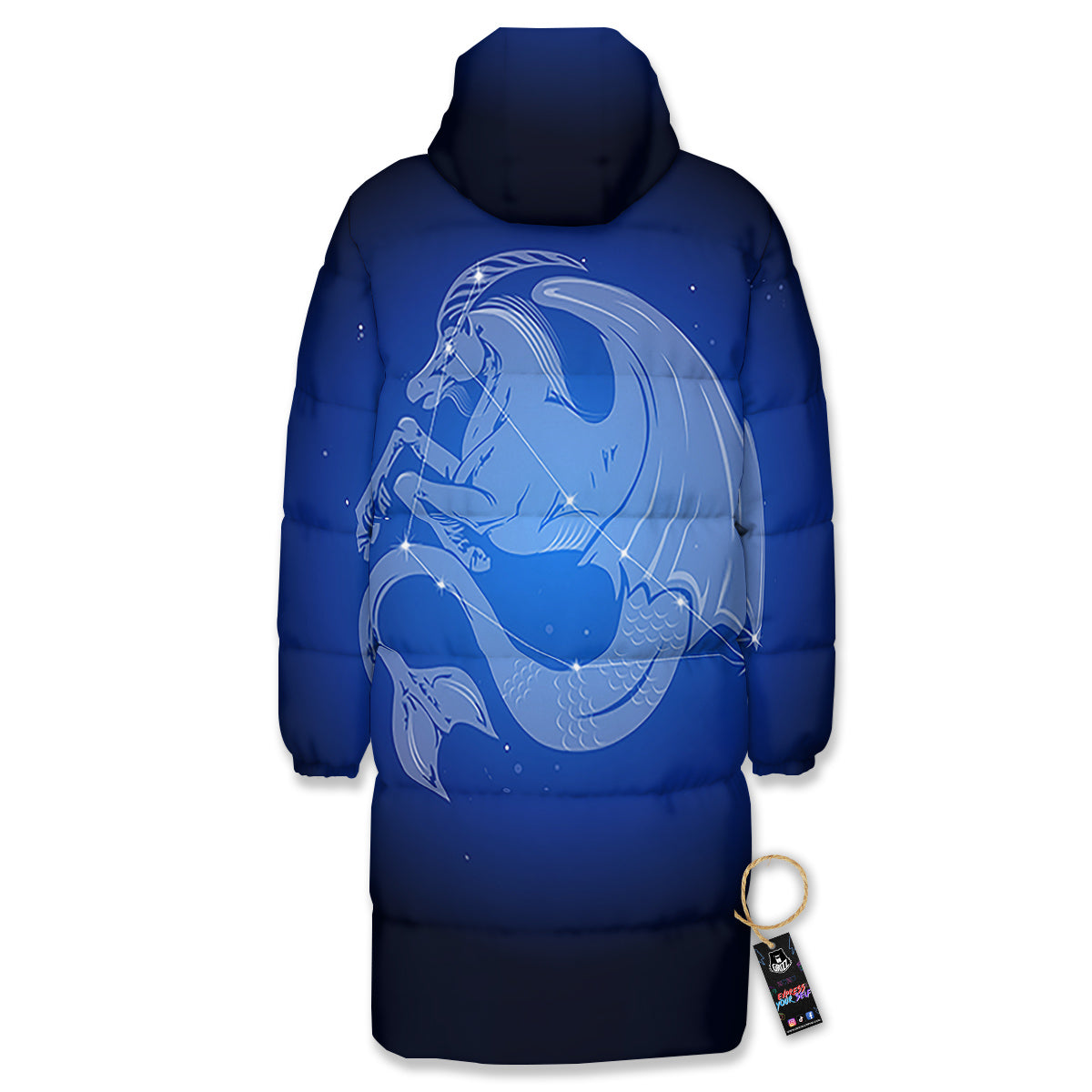 Capricorn Constellation Print Long Down Jacket-grizzshop
