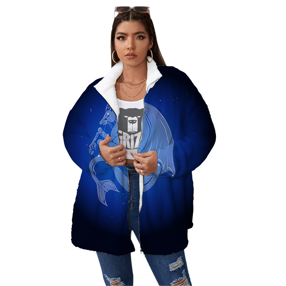 Capricorn Constellation Print Women's Sherpa Jacket-grizzshop