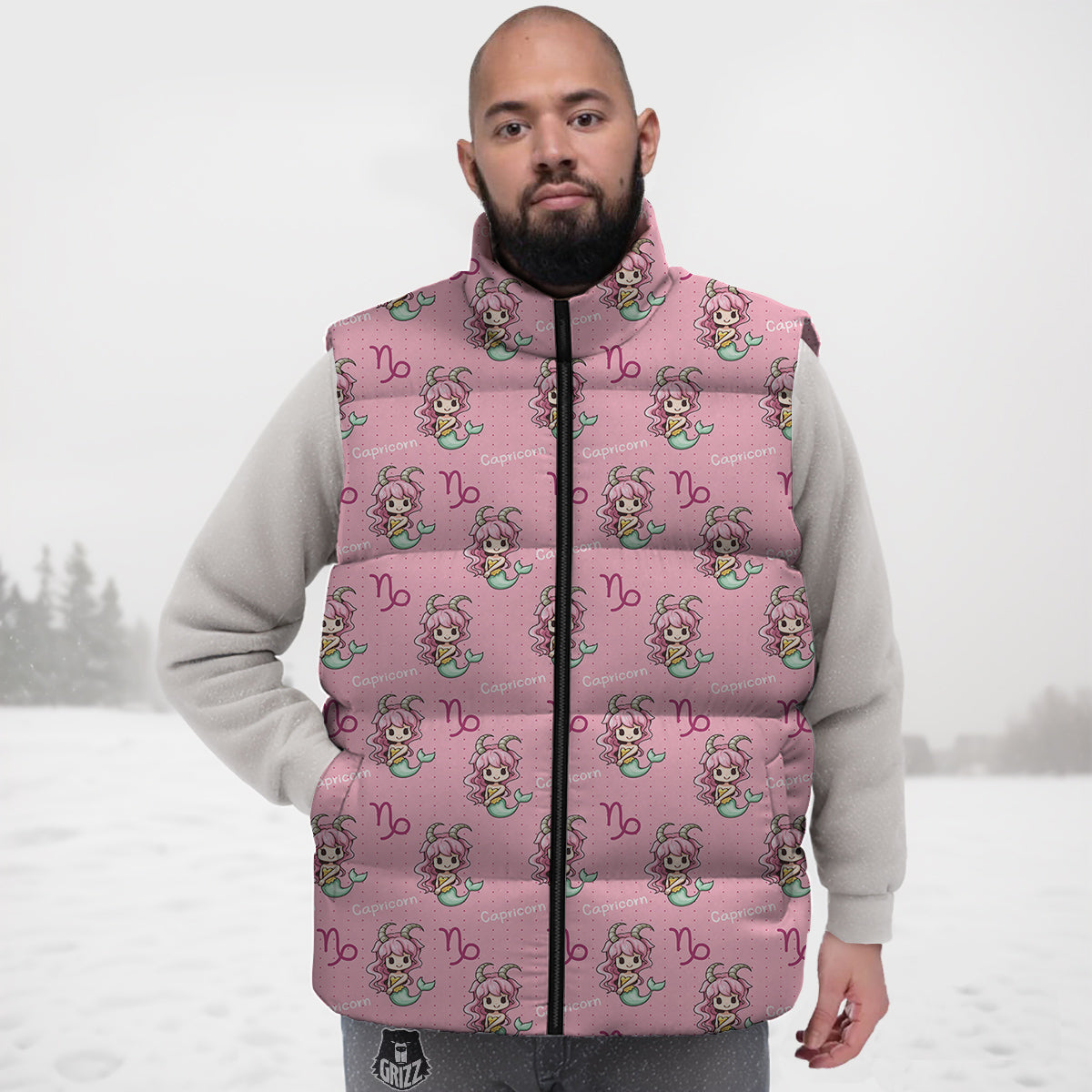 Capricorn Cute Cartoon Print Pattern Down Vest