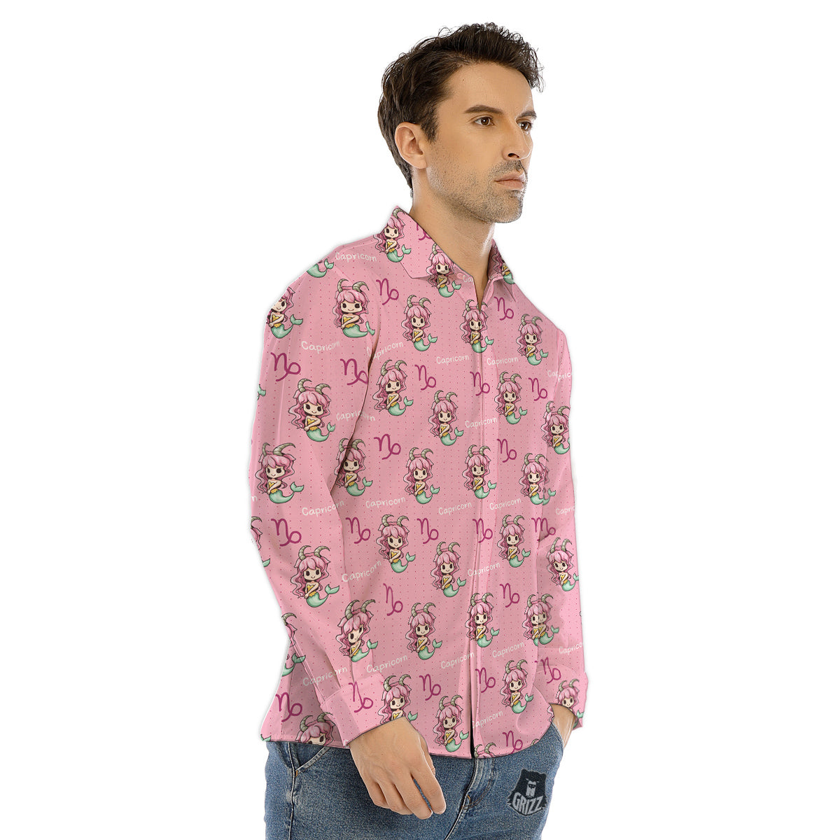 Capricorn Cute Cartoon Print Pattern Men's Dress Shirts-grizzshop