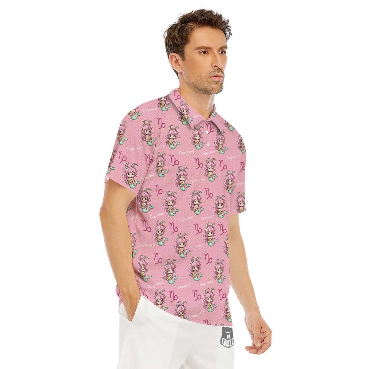 Capricorn Cute Cartoon Print Pattern Men's Golf Shirts-grizzshop