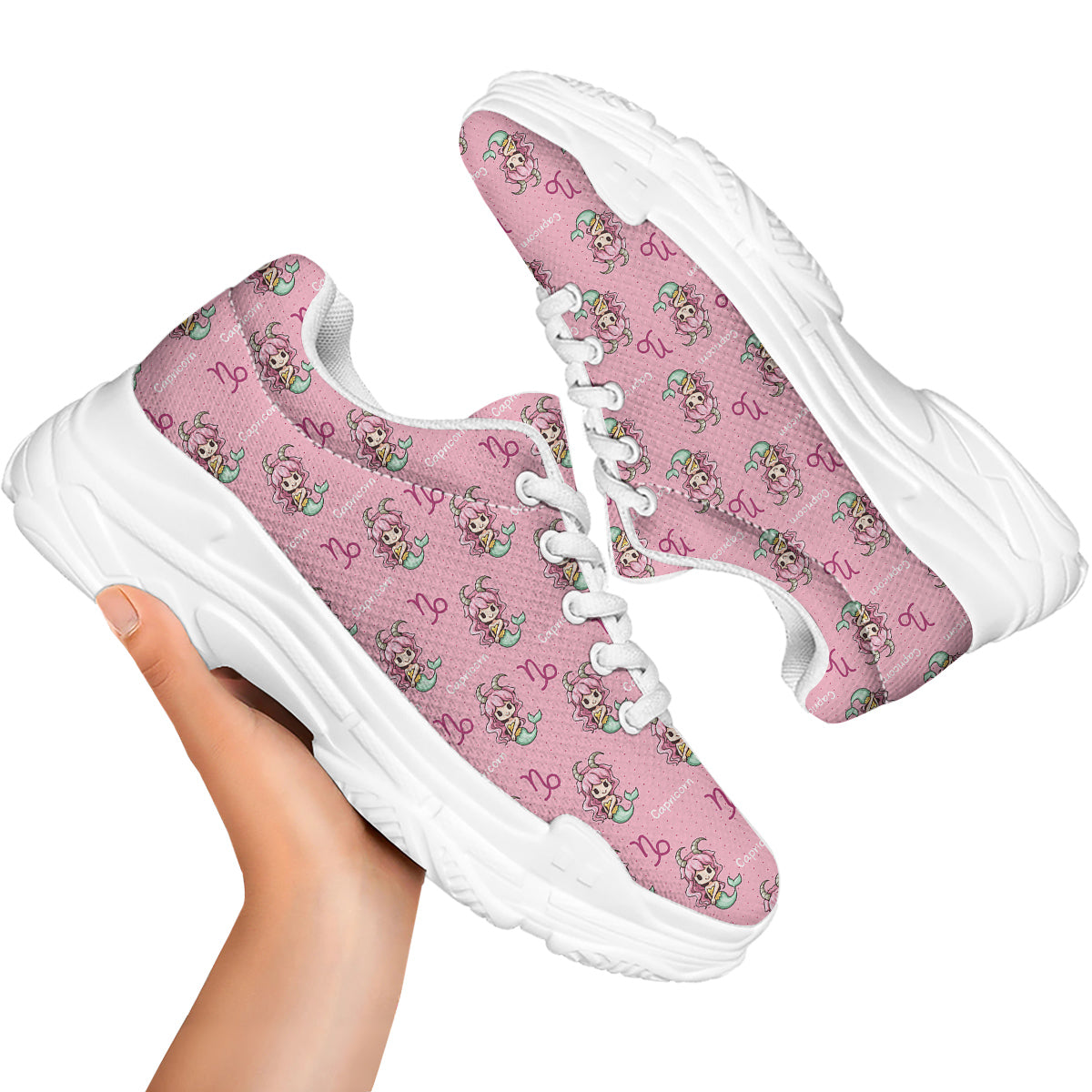 Capricorn Cute Cartoon Print Pattern White Chunky Shoes-grizzshop
