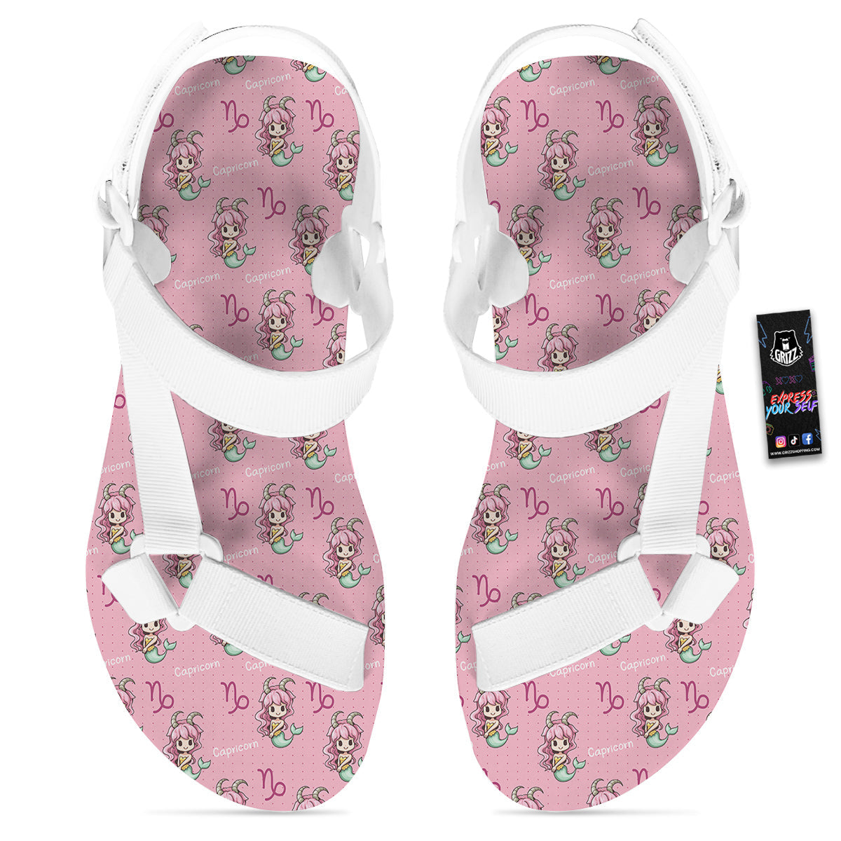 Capricorn Cute Cartoon Print Pattern White Open Toe Sandals-grizzshop