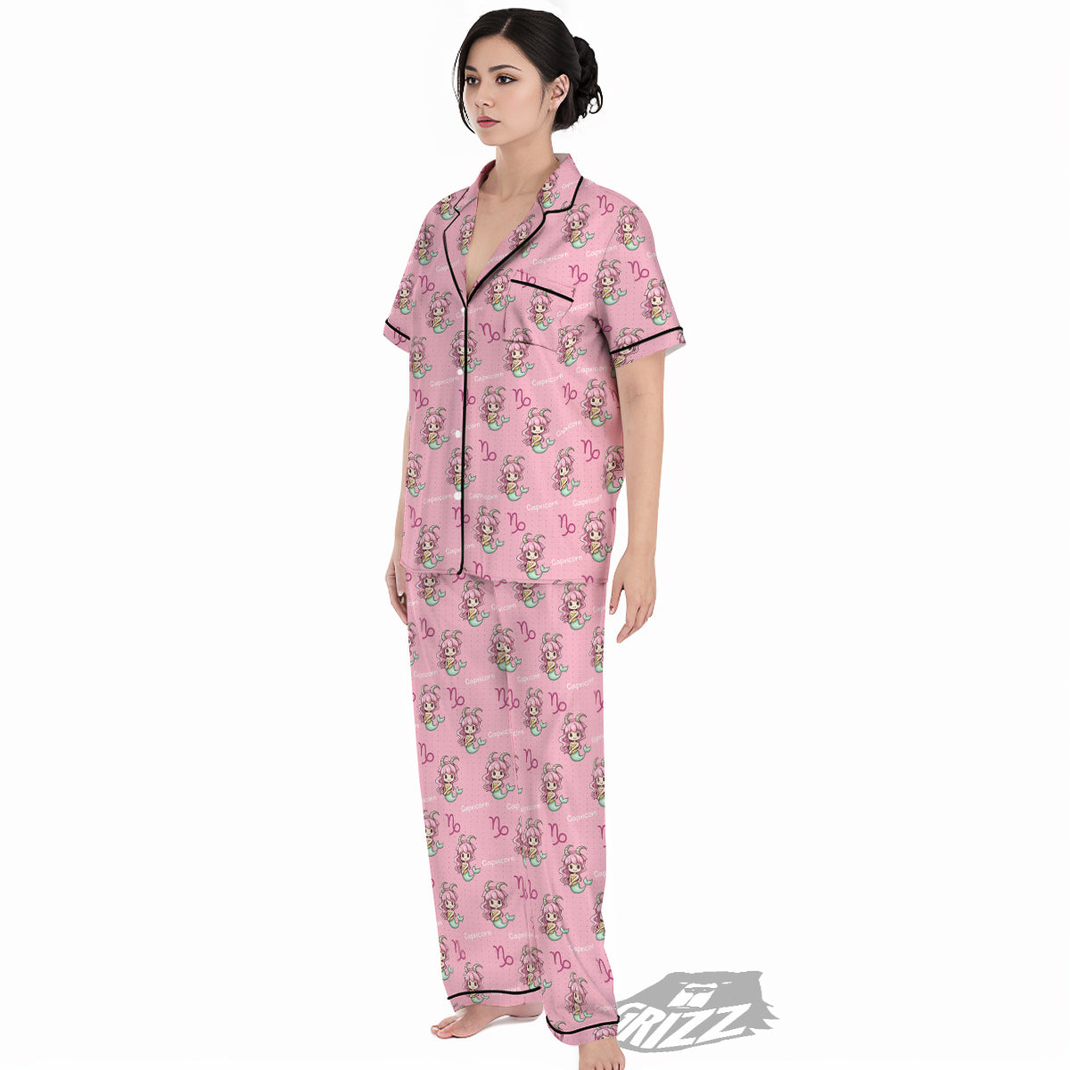 Capricorn Cute Cartoon Print Pattern Women's Pajamas Set-grizzshop