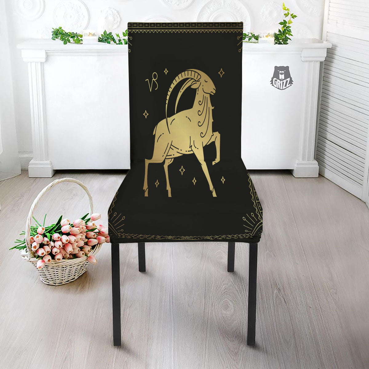Capricorn Sign Astrological Print Dining Chair Slipcover-grizzshop