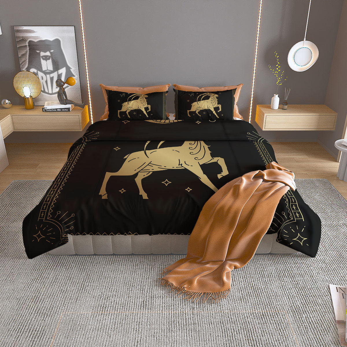 Capricorn Sign Astrological Print Duvet Cover Bedding Set
