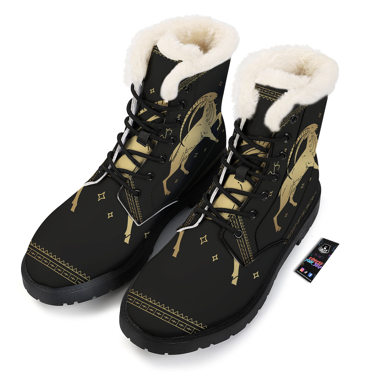 Capricorn Sign Astrological Print Winter Boots-grizzshop