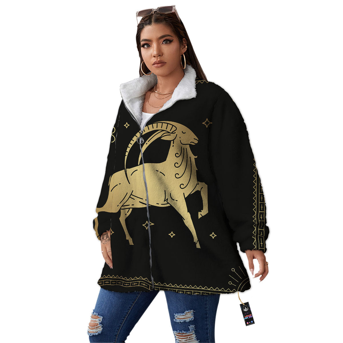 Capricorn Sign Astrological Print Women's Sherpa Jacket-grizzshop