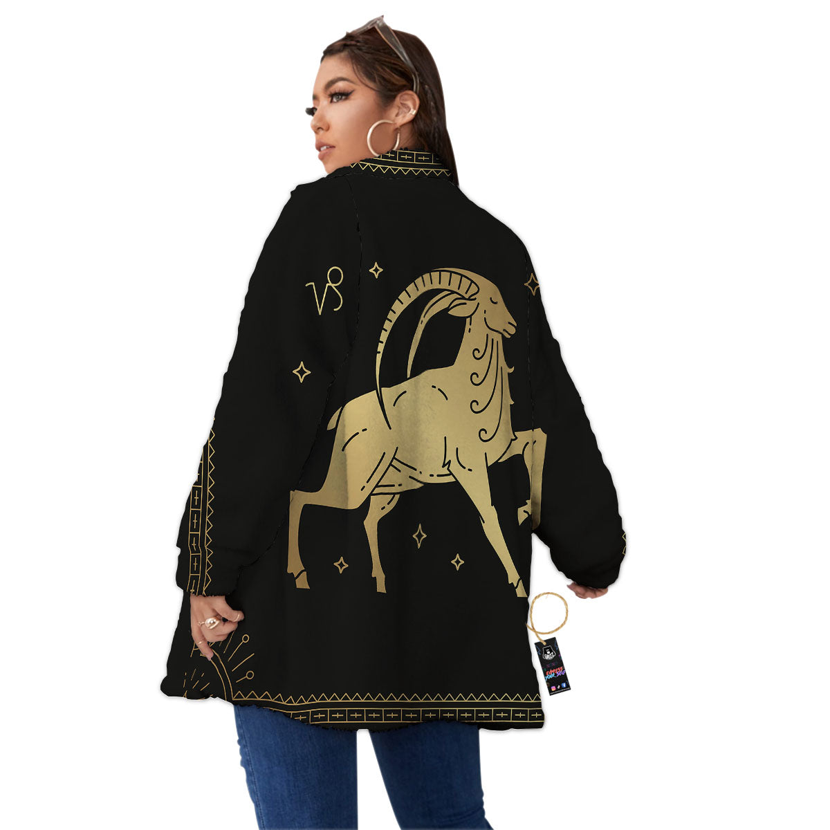 Capricorn Sign Astrological Print Women's Sherpa Jacket-grizzshop