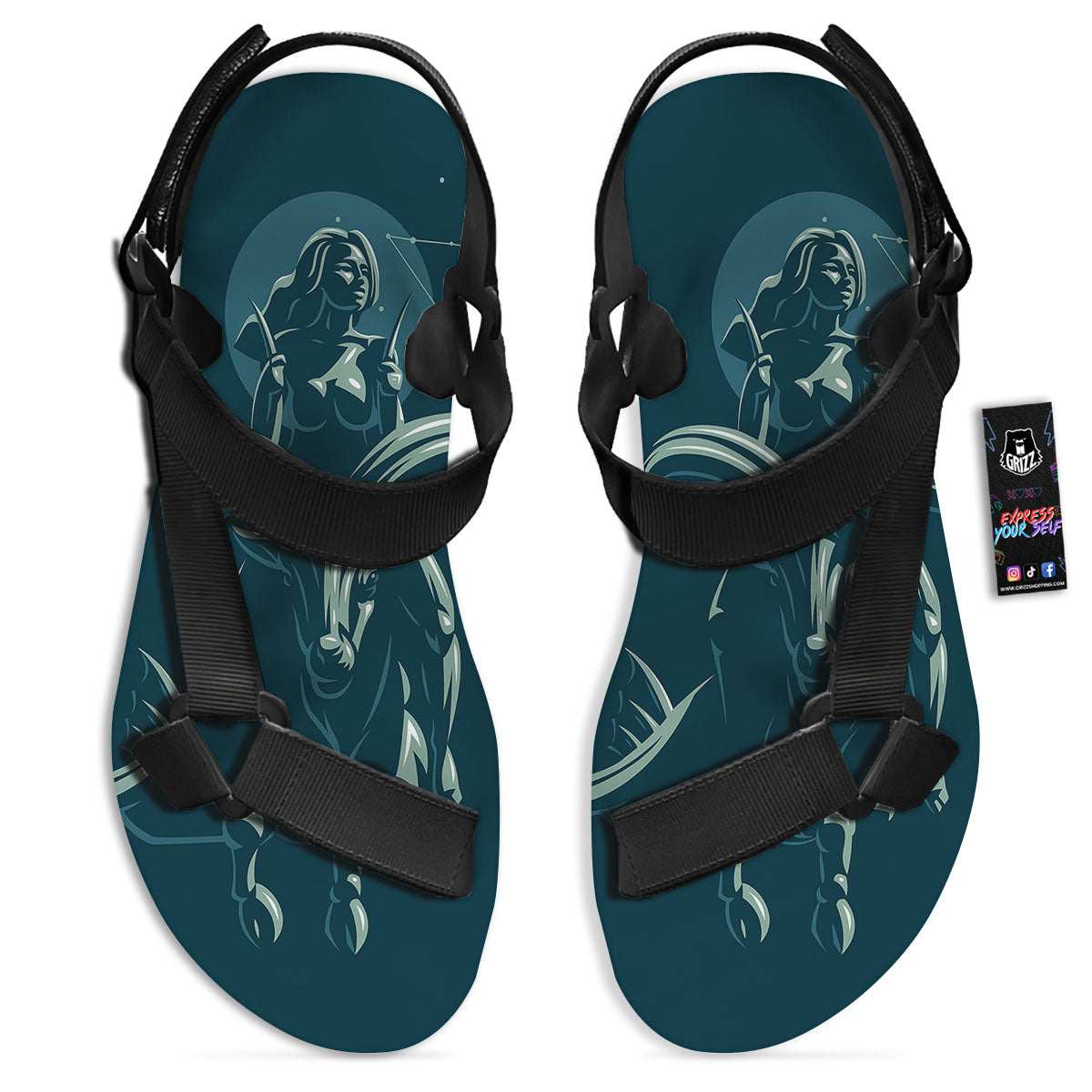 Capricorn Sign Astrology Print Black Open Toe Sandals-grizzshop