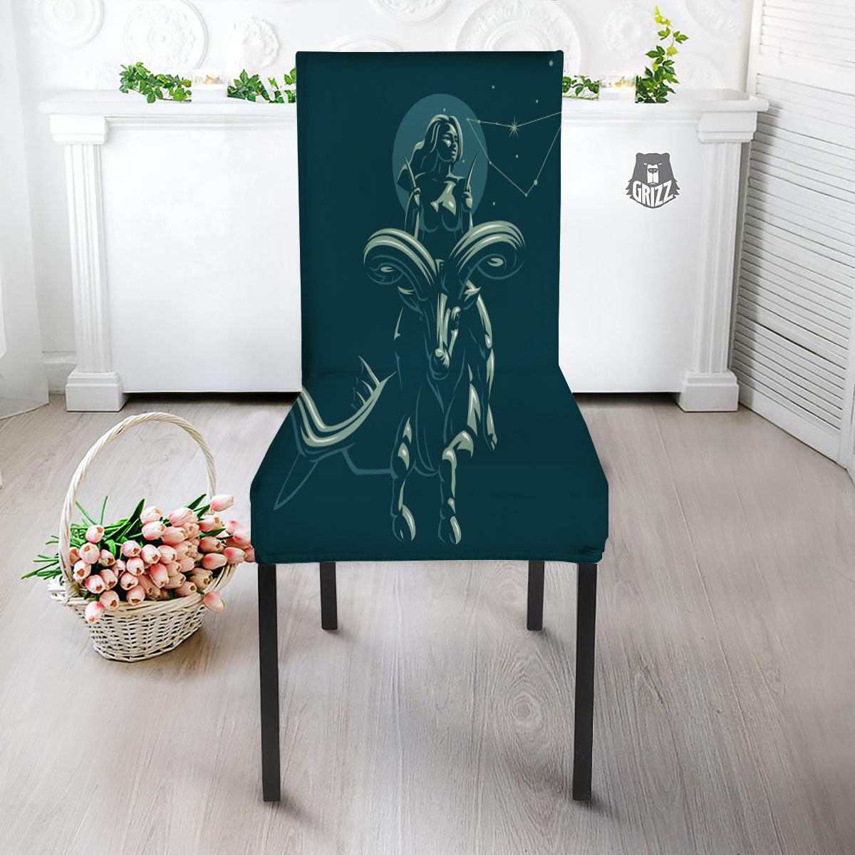 Capricorn Sign Astrology Print Dining Chair Slipcover-grizzshop