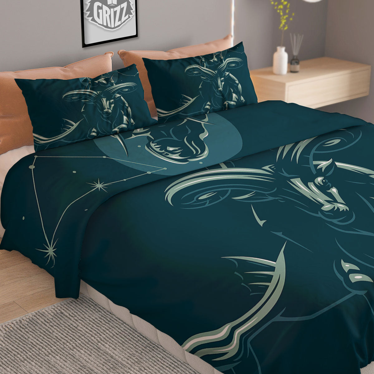 Capricorn Sign Astrology Print Duvet Cover Bedding Set