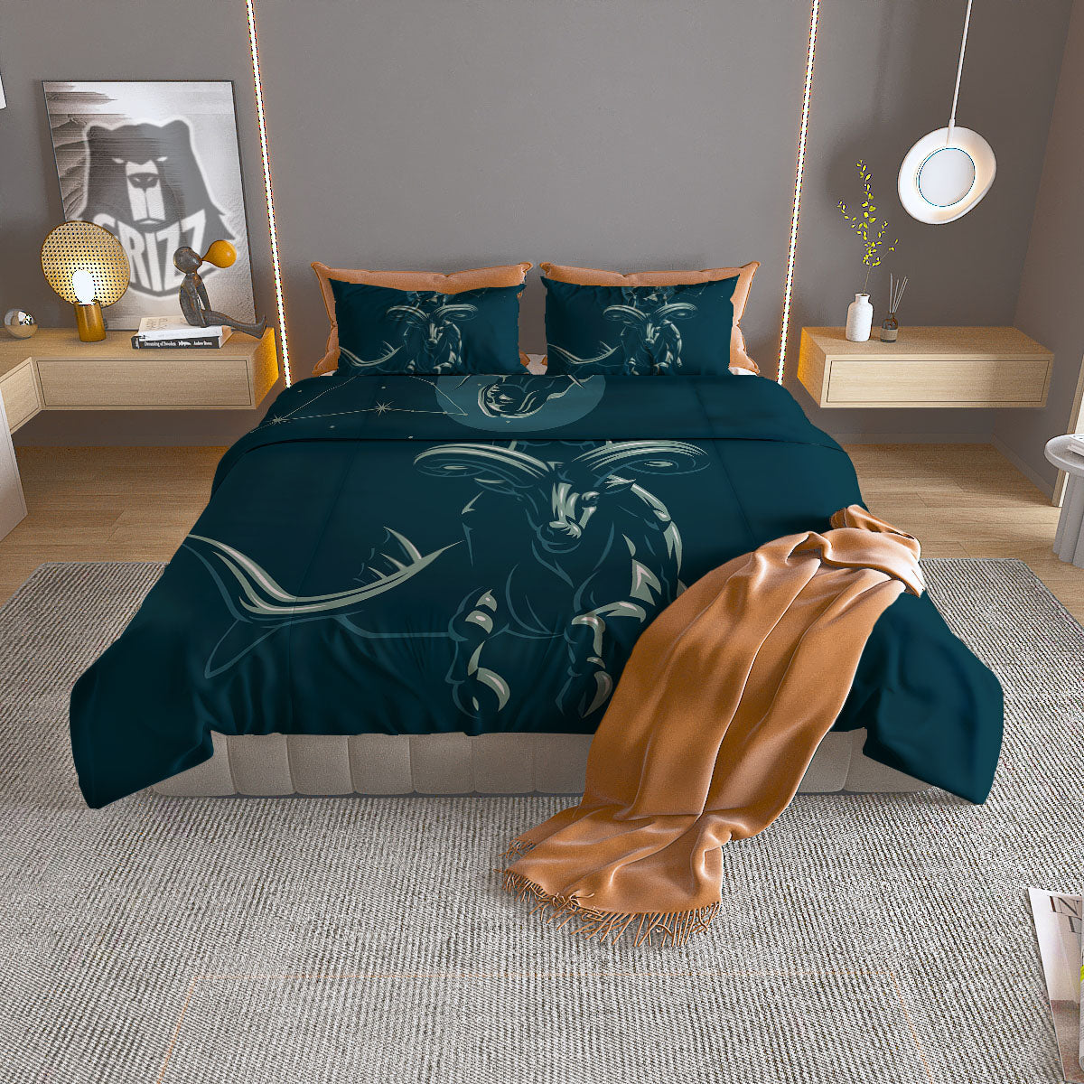 Capricorn Sign Astrology Print Duvet Cover Bedding Set
