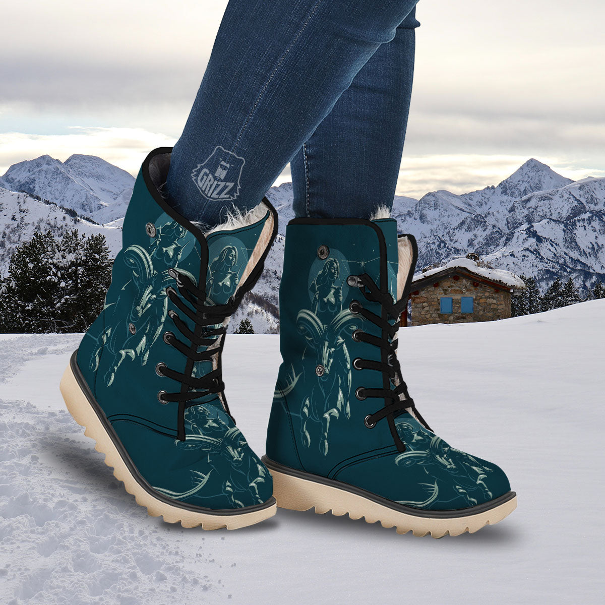 Capricorn Sign Astrology Print Snow Boots-grizzshop