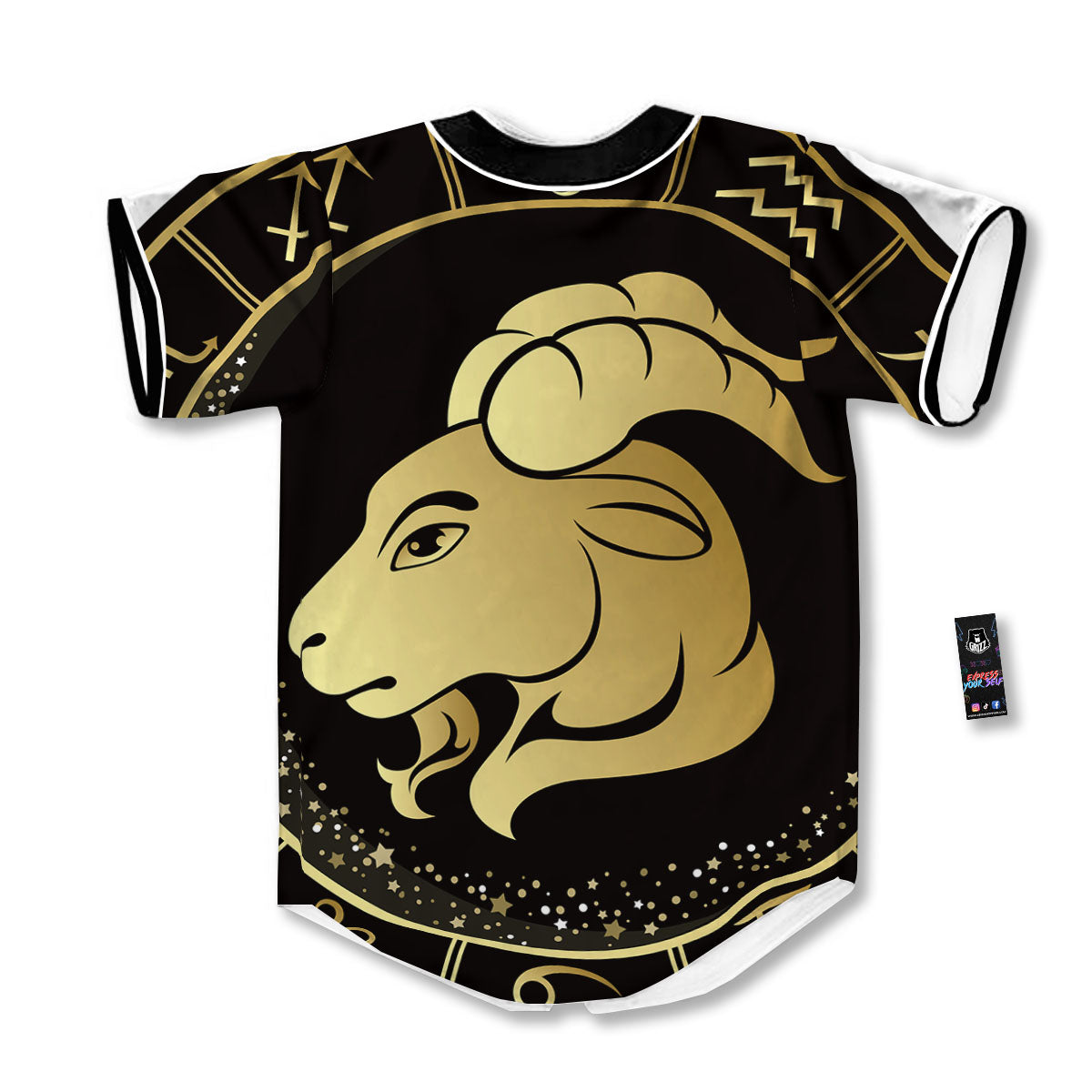 Capricorn Sign Black And Gold Print Baseball Jersey-grizzshop