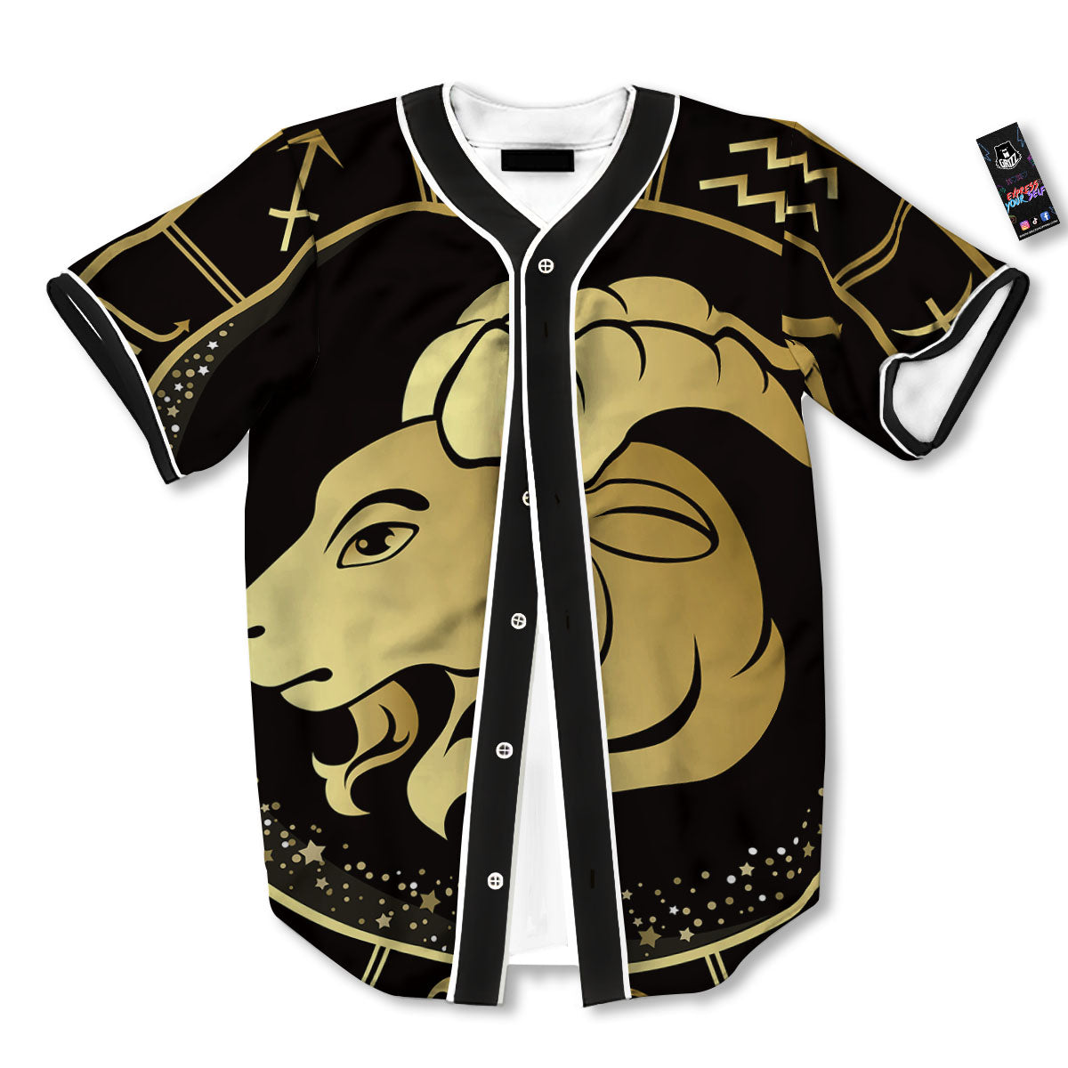 Capricorn Sign Black And Gold Print Baseball Jersey-grizzshop