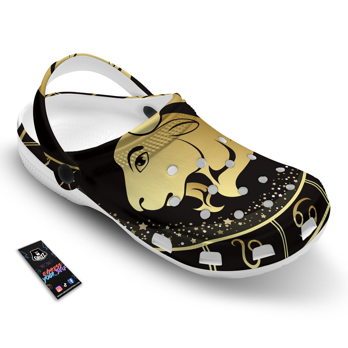 Capricorn Sign Black And Gold Print Clog-grizzshop
