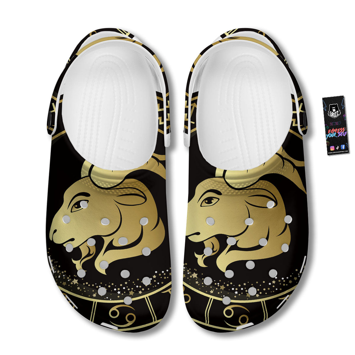 Capricorn Sign Black And Gold Print Clog-grizzshop