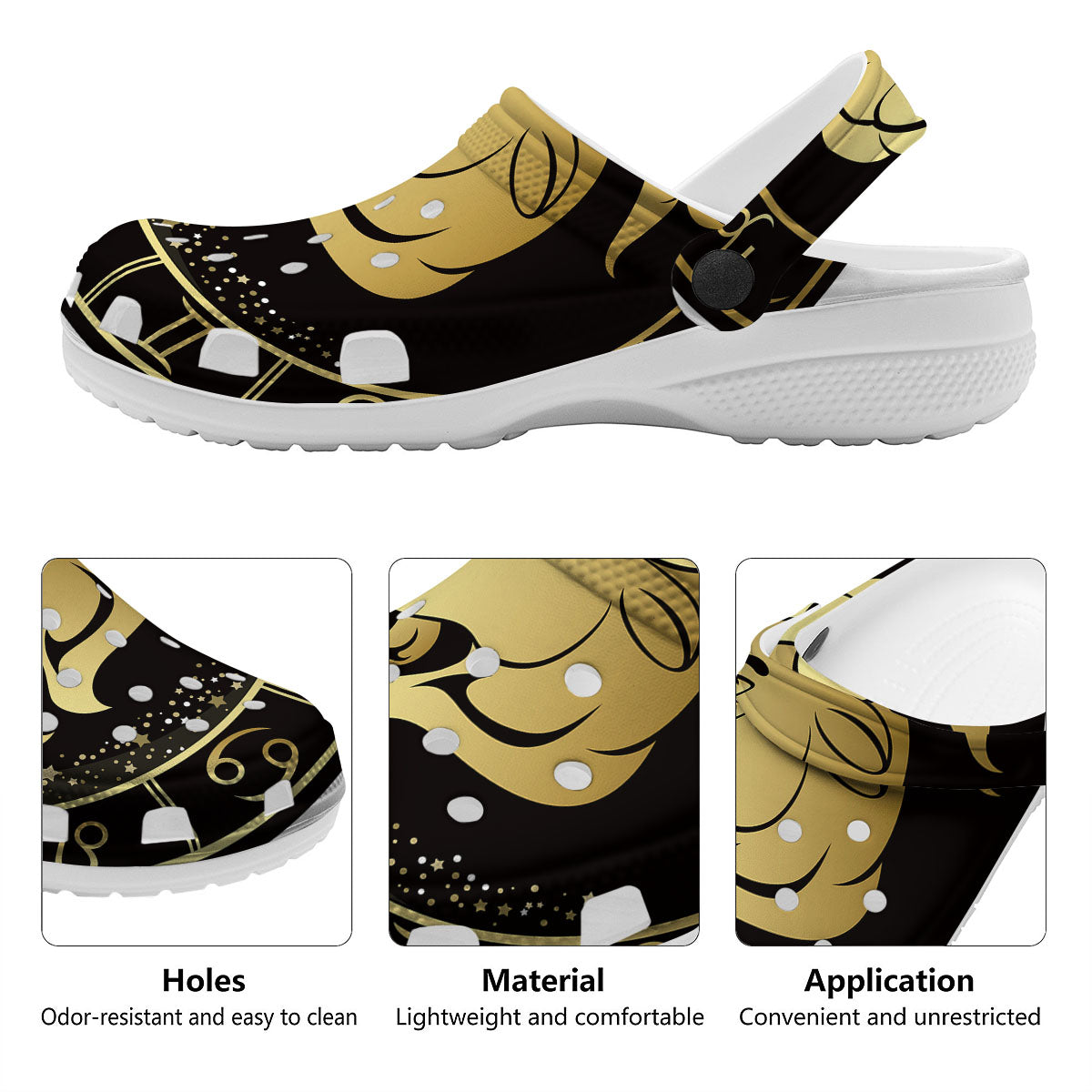 Capricorn Sign Black And Gold Print Clog-grizzshop