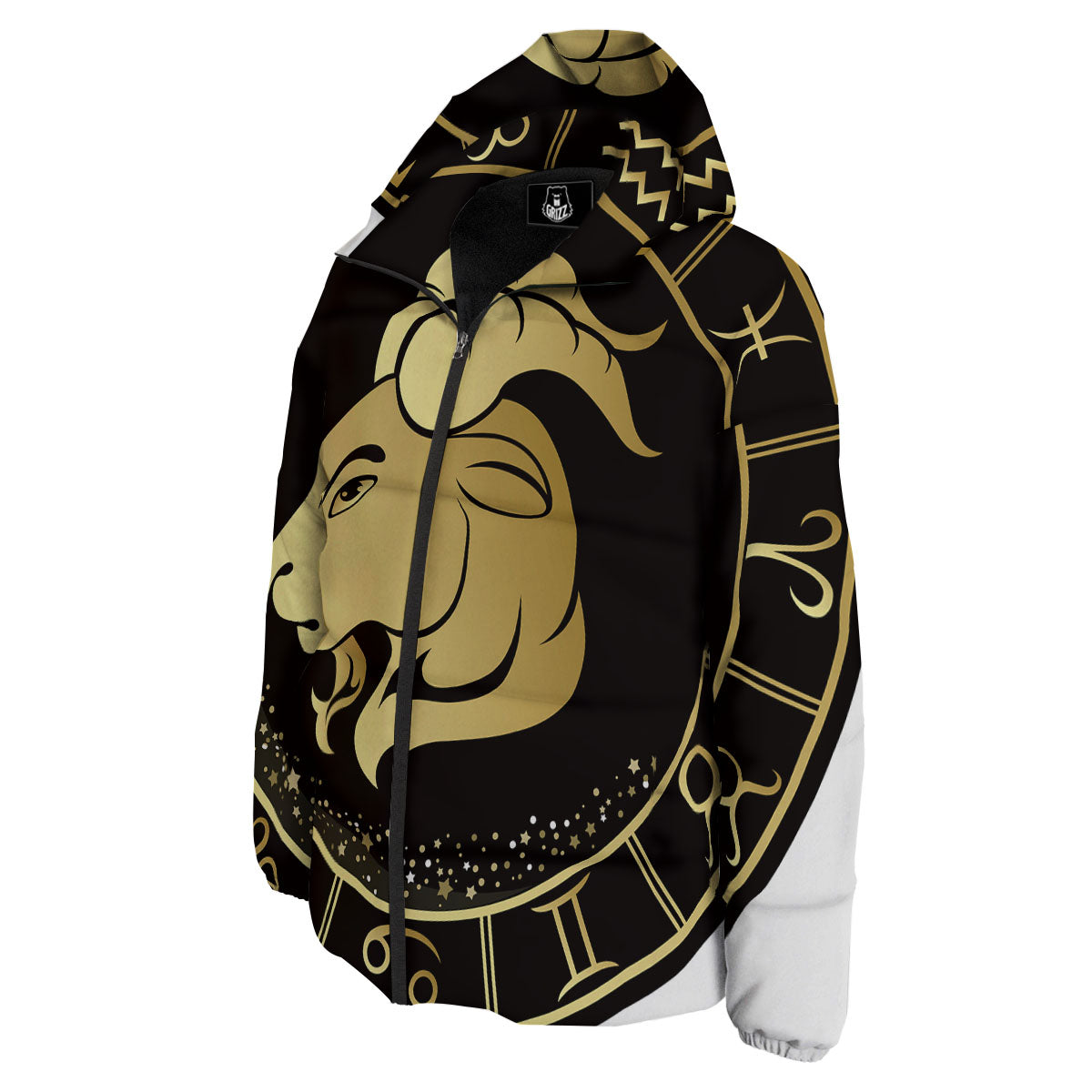 Capricorn Sign Black And Gold Print Down Jacket-grizzshop