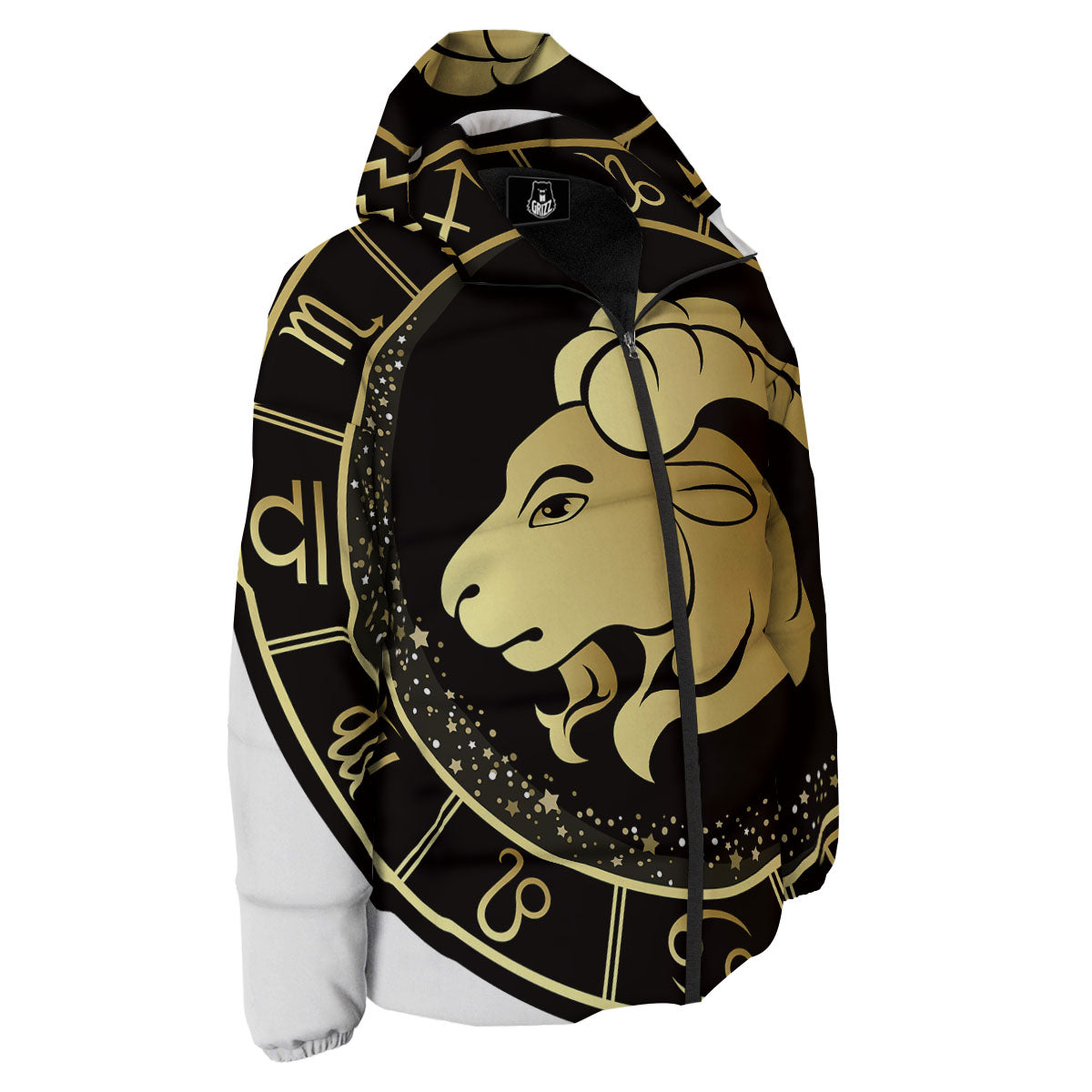 Capricorn Sign Black And Gold Print Down Jacket-grizzshop