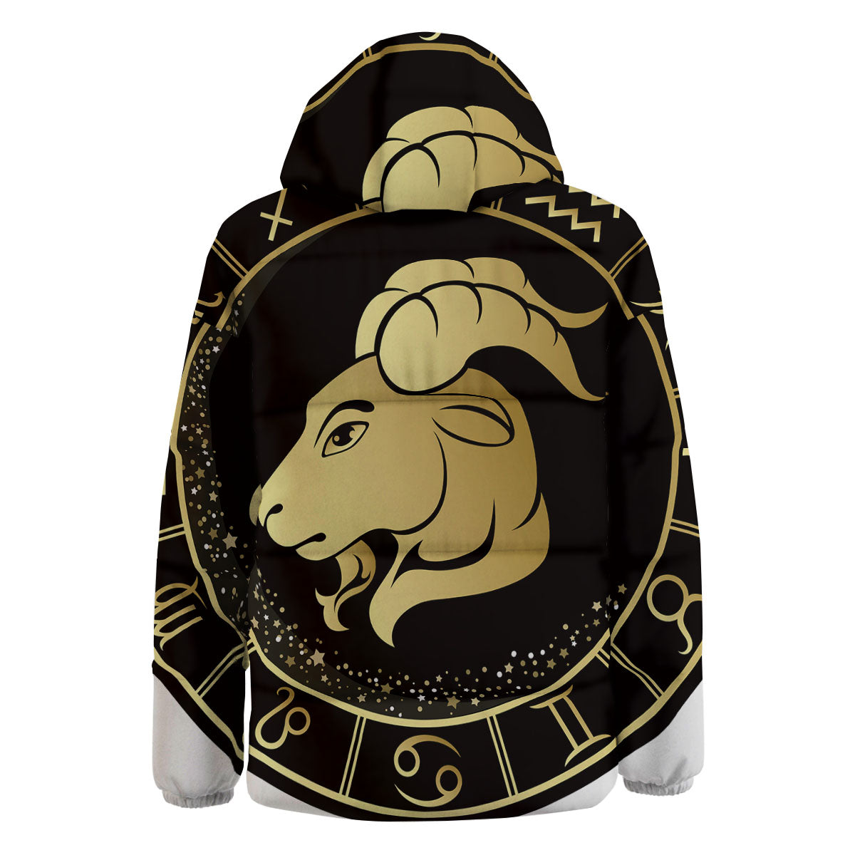 Capricorn Sign Black And Gold Print Down Jacket-grizzshop