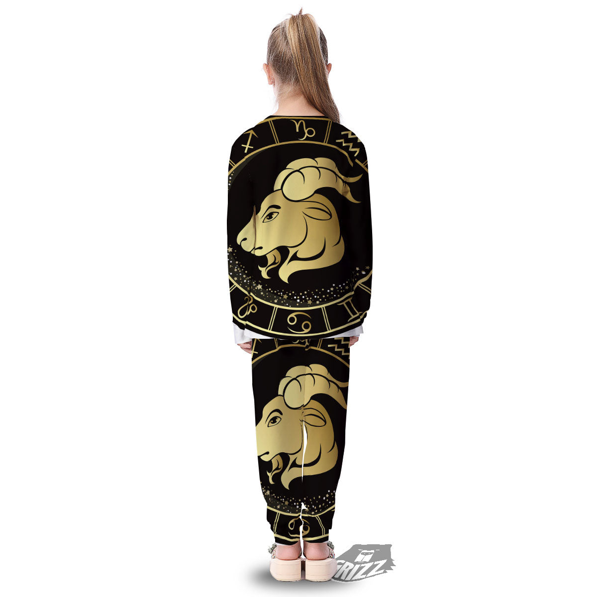 Capricorn Sign Black And Gold Print Kid's Pajamas-grizzshop
