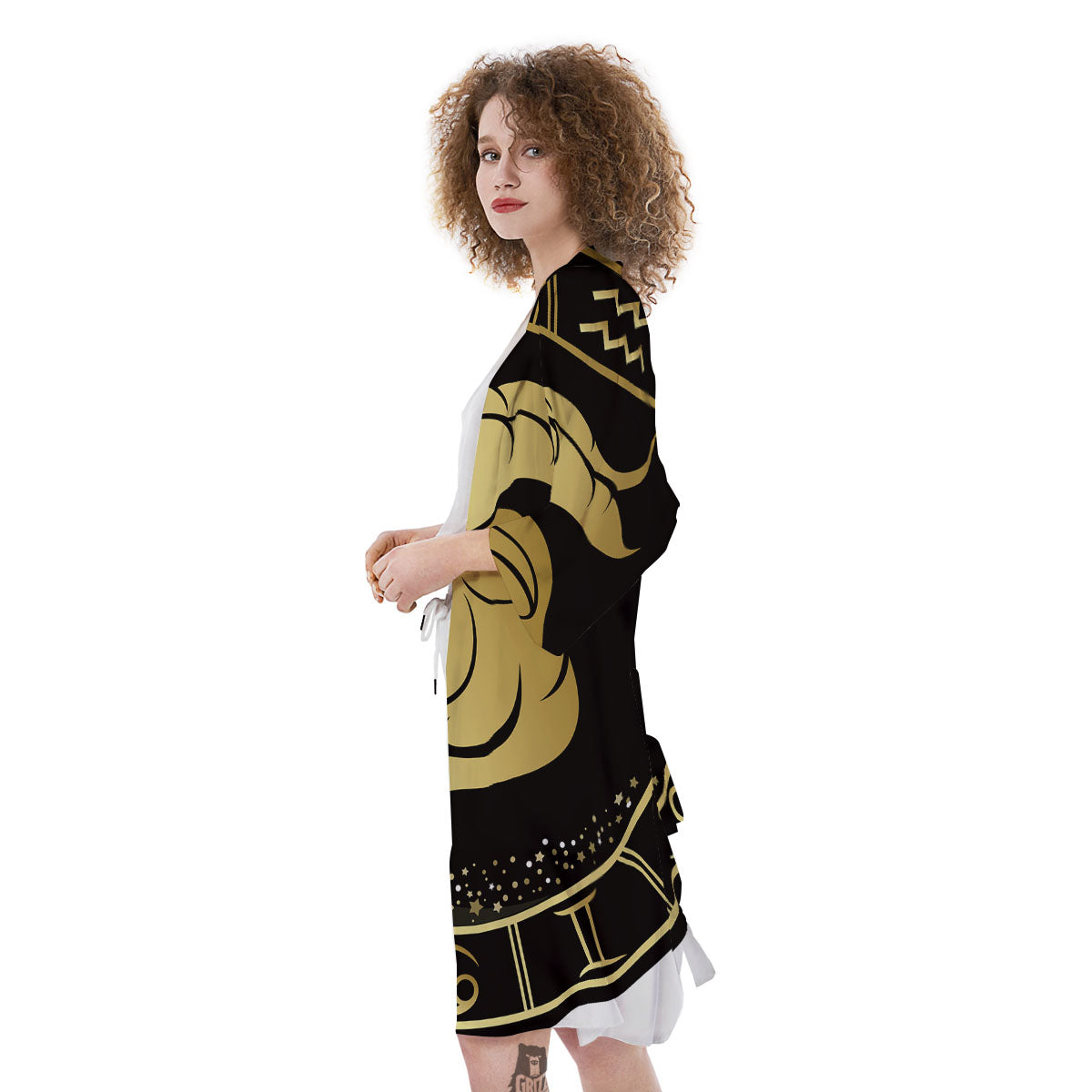 Capricorn Sign Black And Gold Print Kimono-grizzshop