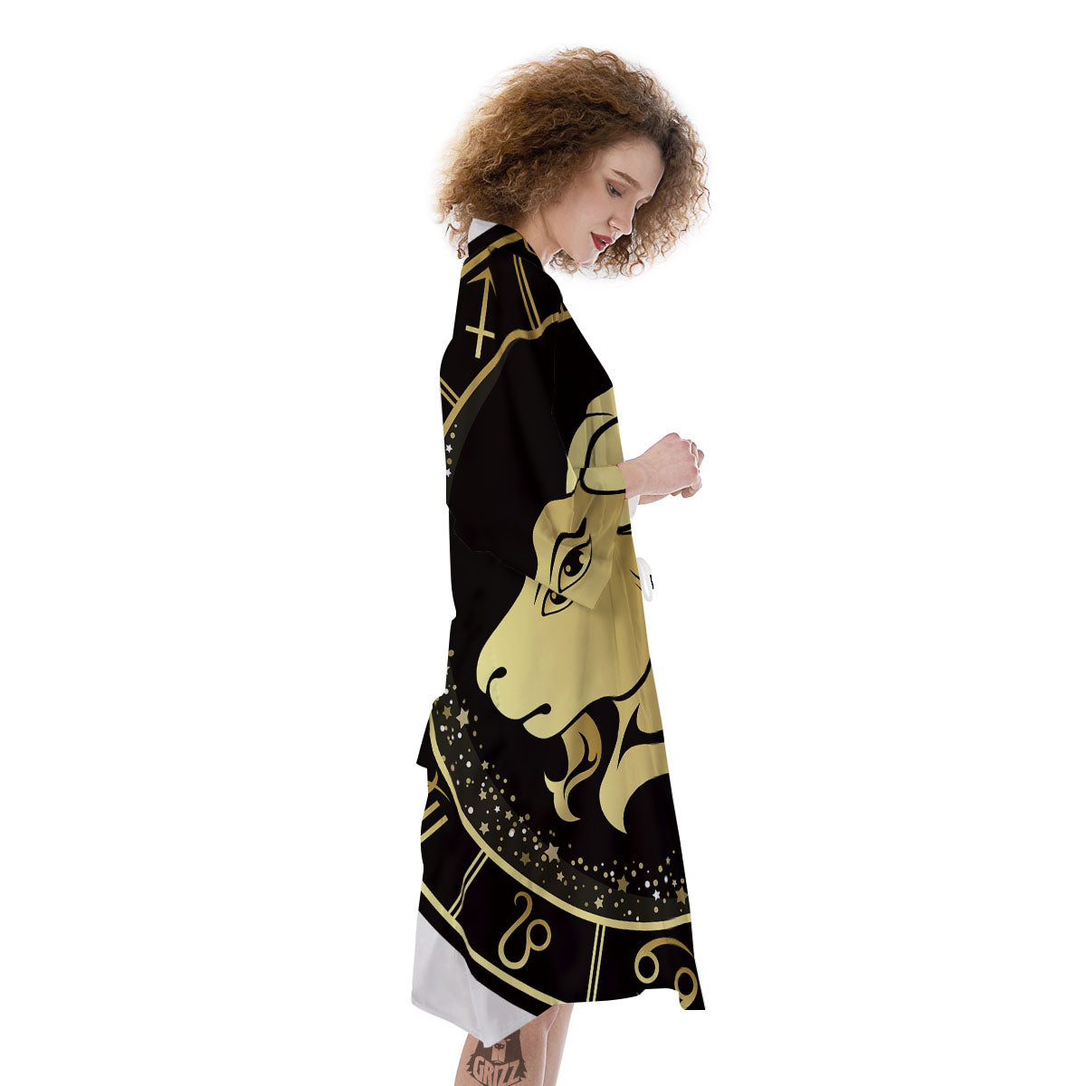 Capricorn Sign Black And Gold Print Kimono-grizzshop
