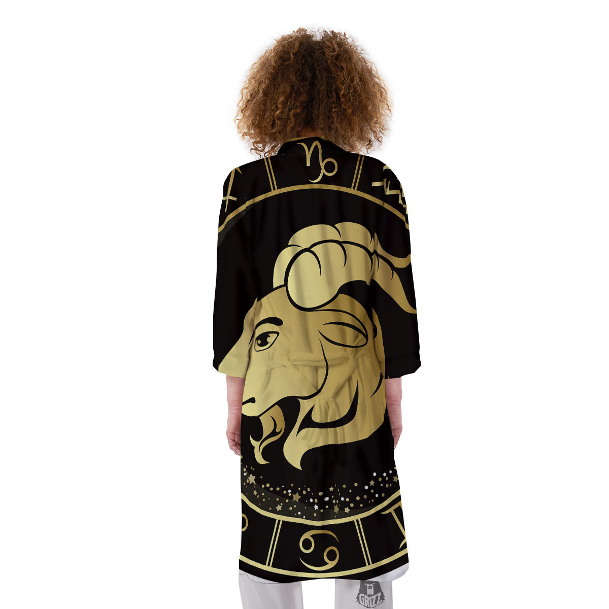 Capricorn Sign Black And Gold Print Kimono-grizzshop
