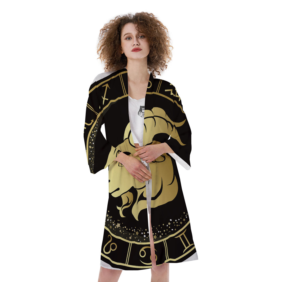 Capricorn Sign Black And Gold Print Kimono-grizzshop