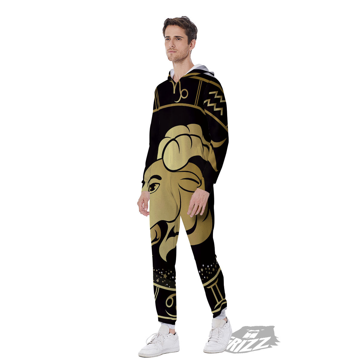 Capricorn Sign Black And Gold Print Men's Jumpsuit-grizzshop