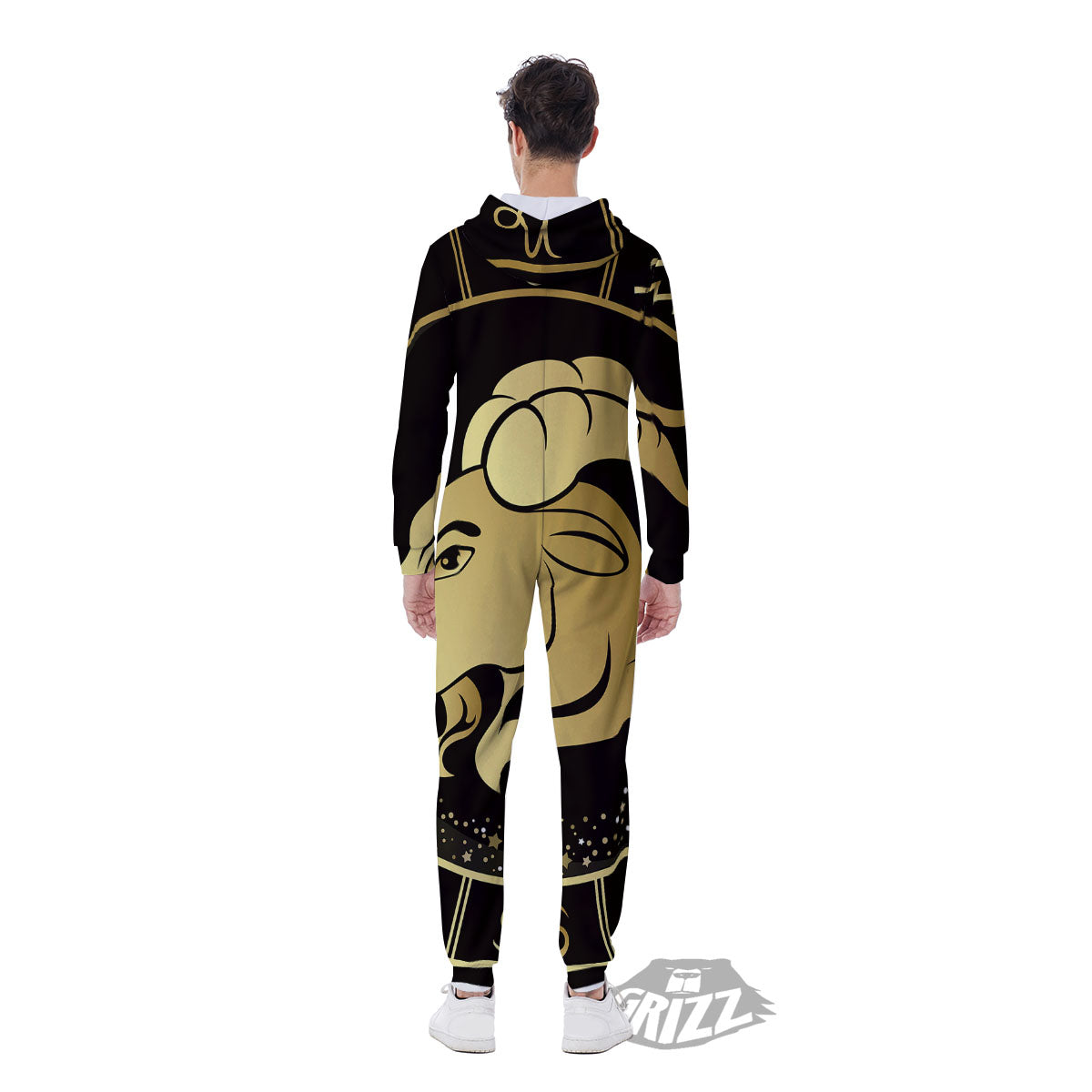 Capricorn Sign Black And Gold Print Men's Jumpsuit-grizzshop