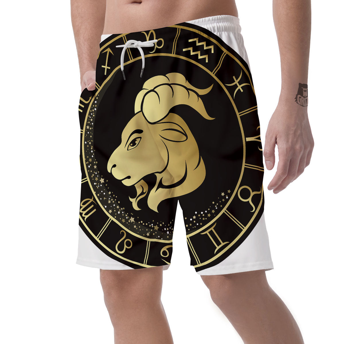 Capricorn Sign Black And Gold Print Men's Shorts-grizzshop