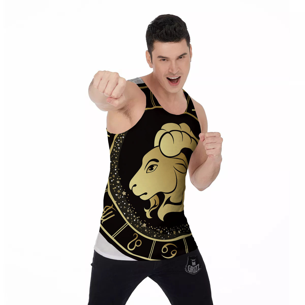 Capricorn Sign Black And Gold Print Men's Tank Top-grizzshop