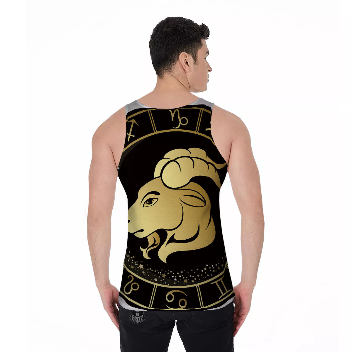 Capricorn Sign Black And Gold Print Men's Tank Top-grizzshop