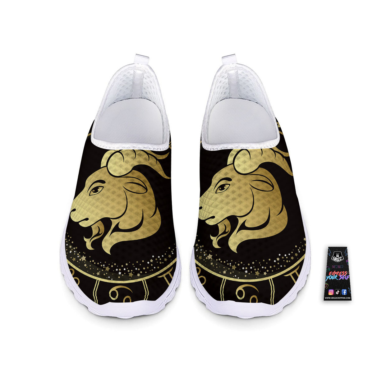 Capricorn Sign Black And Gold Print Nurse Shoes-grizzshop