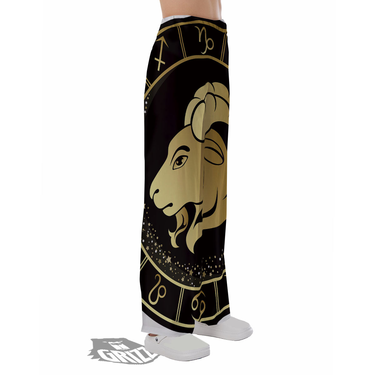Capricorn Sign Black And Gold Print Pajama Pants-grizzshop