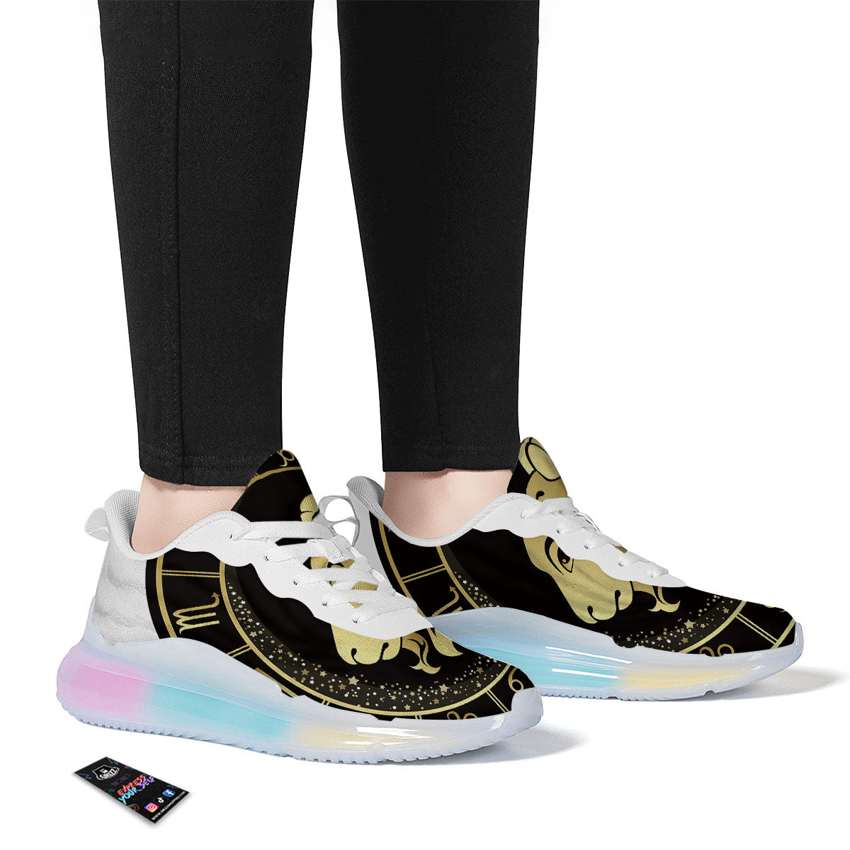Capricorn Sign Black And Gold Print Running Sneakers-grizzshop