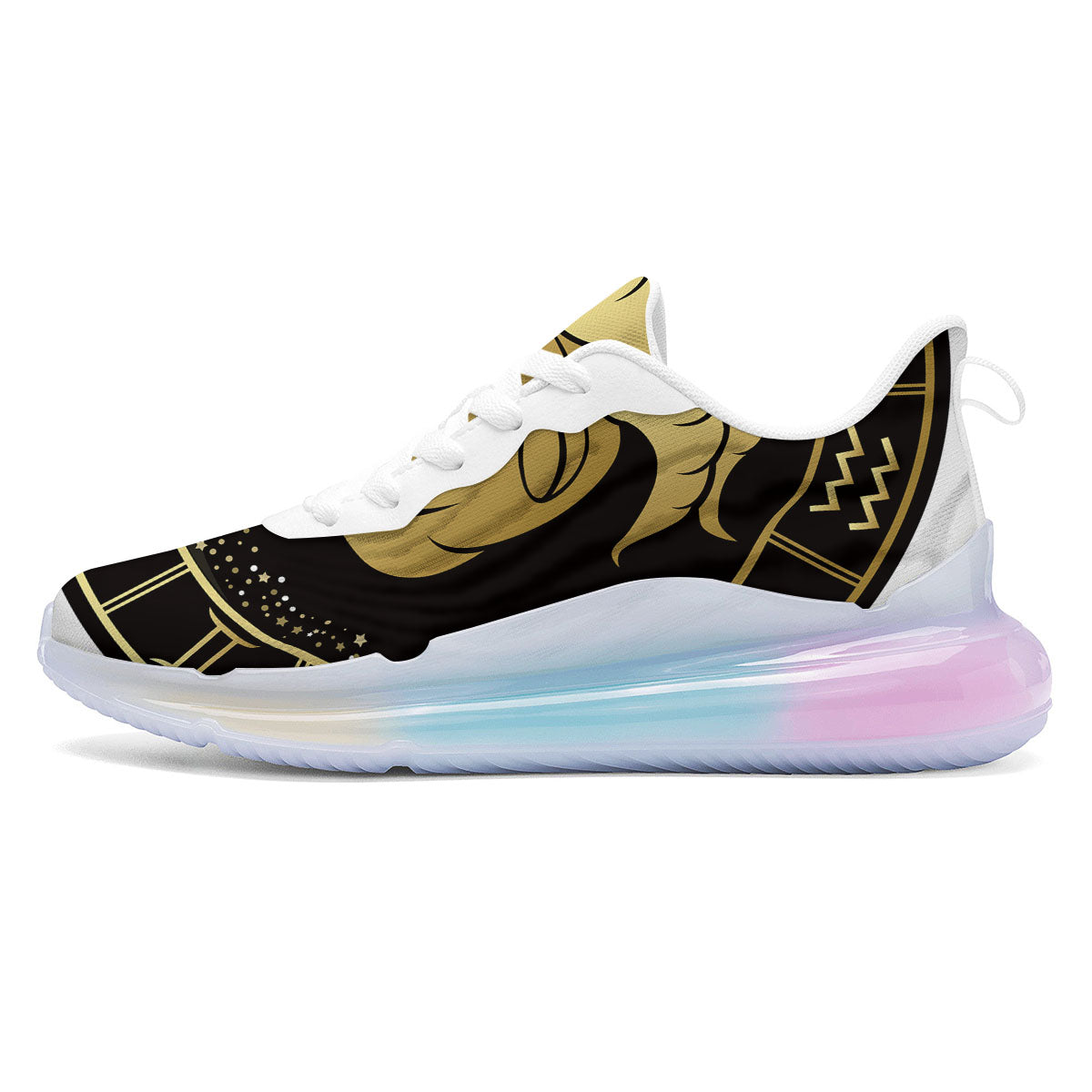 Capricorn Sign Black And Gold Print Running Sneakers-grizzshop