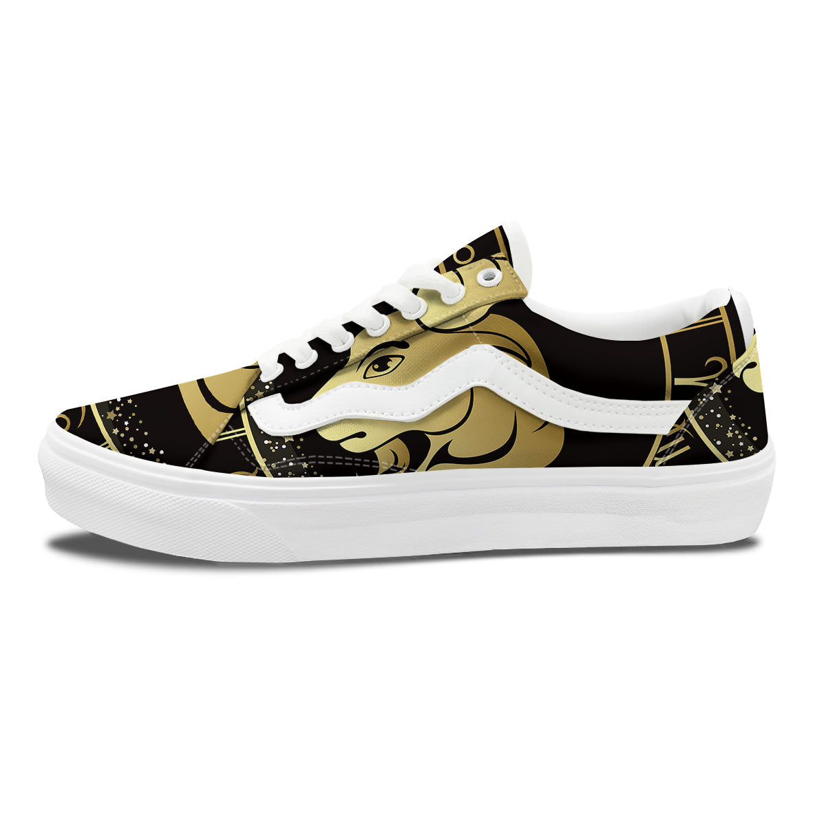Capricorn Sign Black And Gold Print Skate Shoes-grizzshop