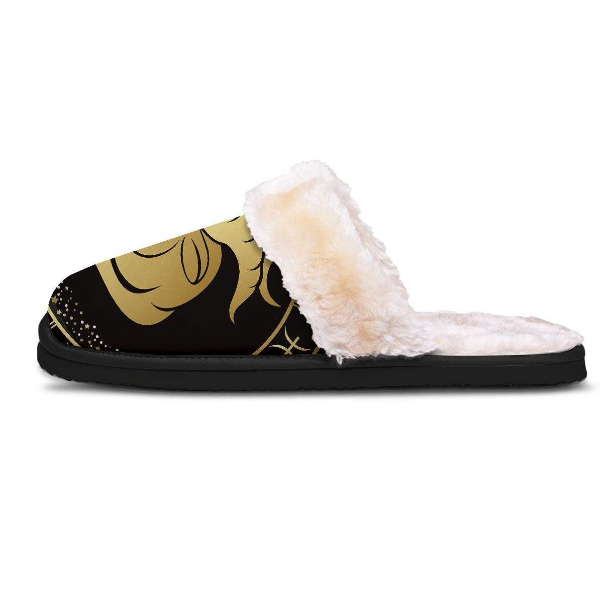 Capricorn Sign Black And Gold Print Slippers-grizzshop
